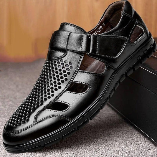 Men's Business Casual Hollow Work With Holes Leather Sandals - My Store