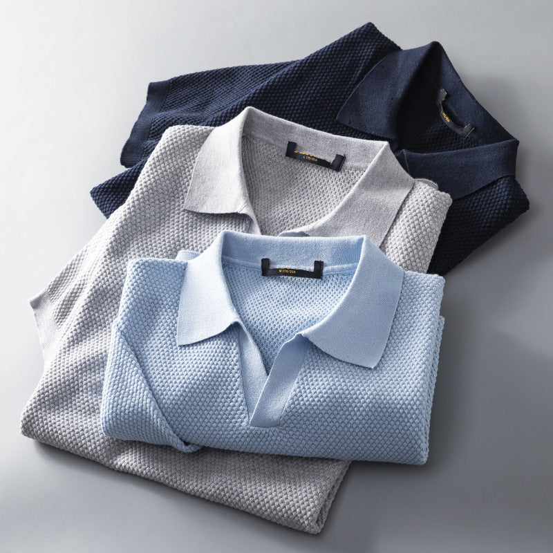 Men's V Knit Lapel Short Sleeve Top - My Store