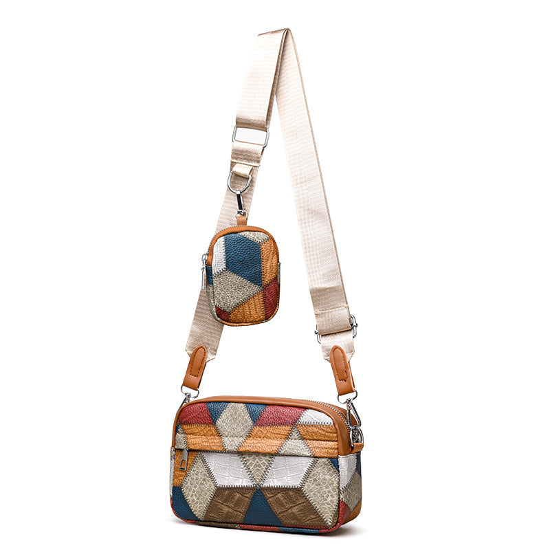 Retro Fashion Stitching Contrast Color Small Square Bag - My Store