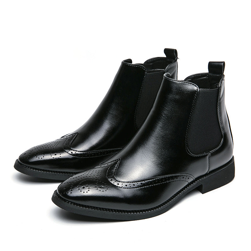 High-top Leather Shoes Men's Pointed Chelsea Booties - My Store