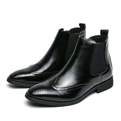 High-top Leather Shoes Men's Pointed Chelsea Booties - My Store