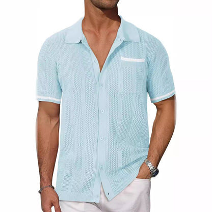 Short-sleeved Shirt Pocket Hollow Breathable Cool Summer Men's Casual Jacket Cardigan - My Store