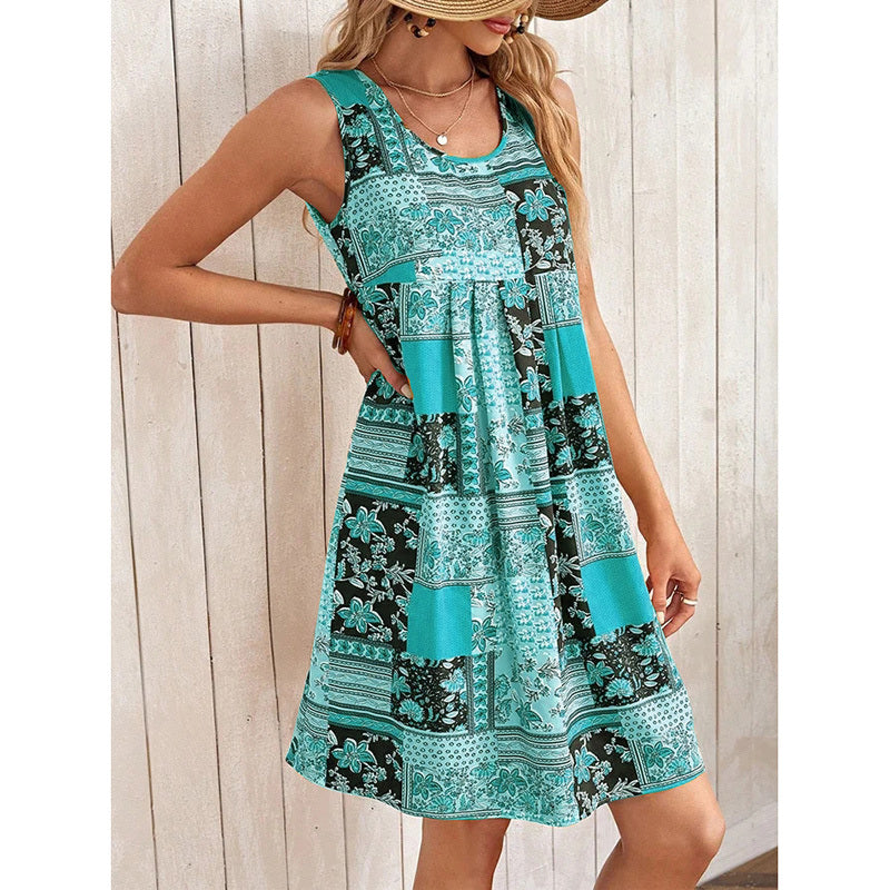 Women's Summer Dress Sleeveless Floral Boho Sundress Swimsuit Coverup Casual Loose Beach Vacation Tank Dresses - My Store