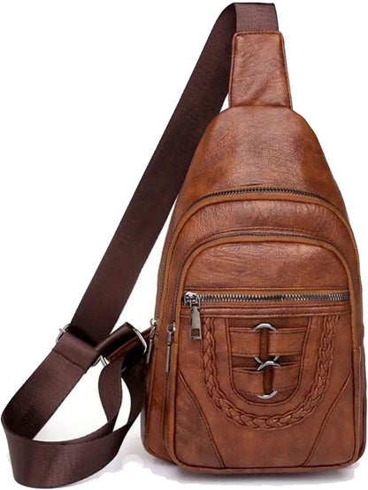 Sling Bag For Women, Multi Pockets CrossBody Bags, Purses Fanny Packs, Vegan Retro Leather Braiding Sling Backpack For Travel - My Store