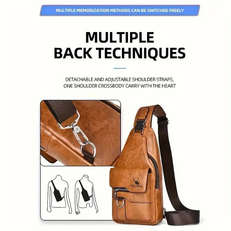 Premium PU Leather Vintage-Style Chest Bag - Spacious Multi-Compartment Crossbody Bag With Waterproof Design, Large Capacity, And Stylish Casual Look For Men - My Store