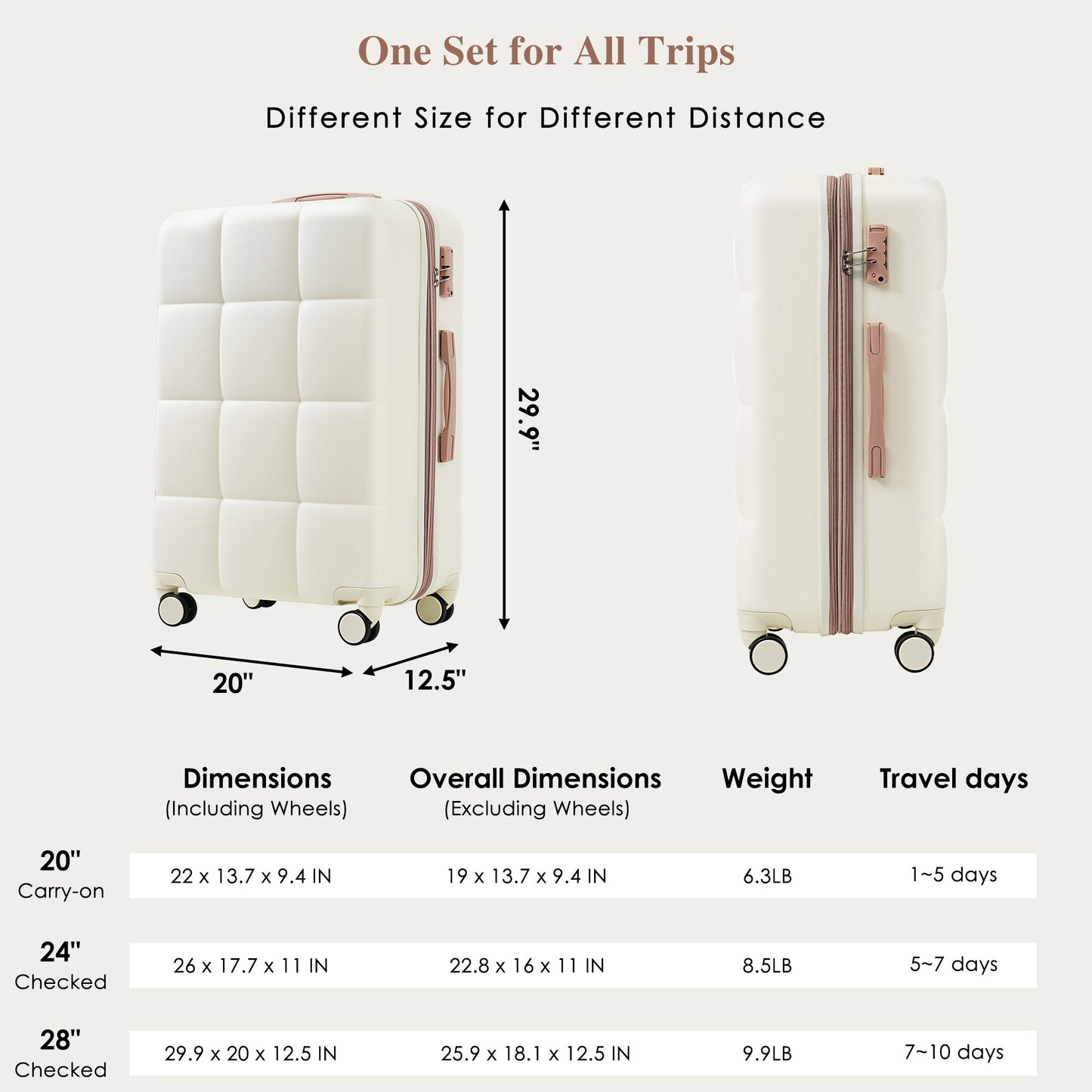 4-piece Suitcase Set With USB Port, Expandable ABS Durable Suitcase With Travel Bag, Cup Holder, With Spinner Wheels, Beige - My Store