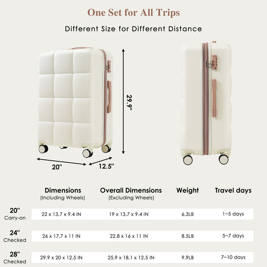 4-piece Suitcase Set With USB Port, Expandable ABS Durable Suitcase With Travel Bag, Cup Holder, With Spinner Wheels, Beige - My Store