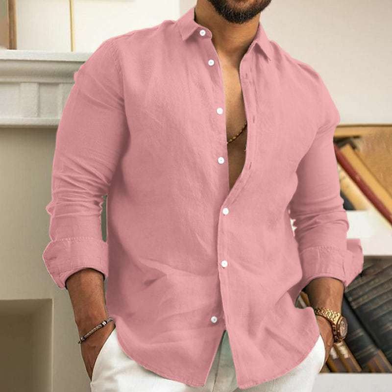 Amazon Men's Linen Shirt Button Shirt Summer Beach Solid Color - My Store