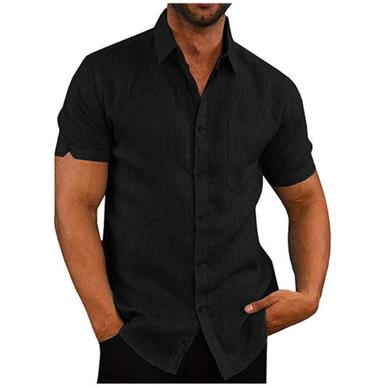 Men Short Sleeve Summer Solid Shirts Casual Loose Tops Tee - My Store