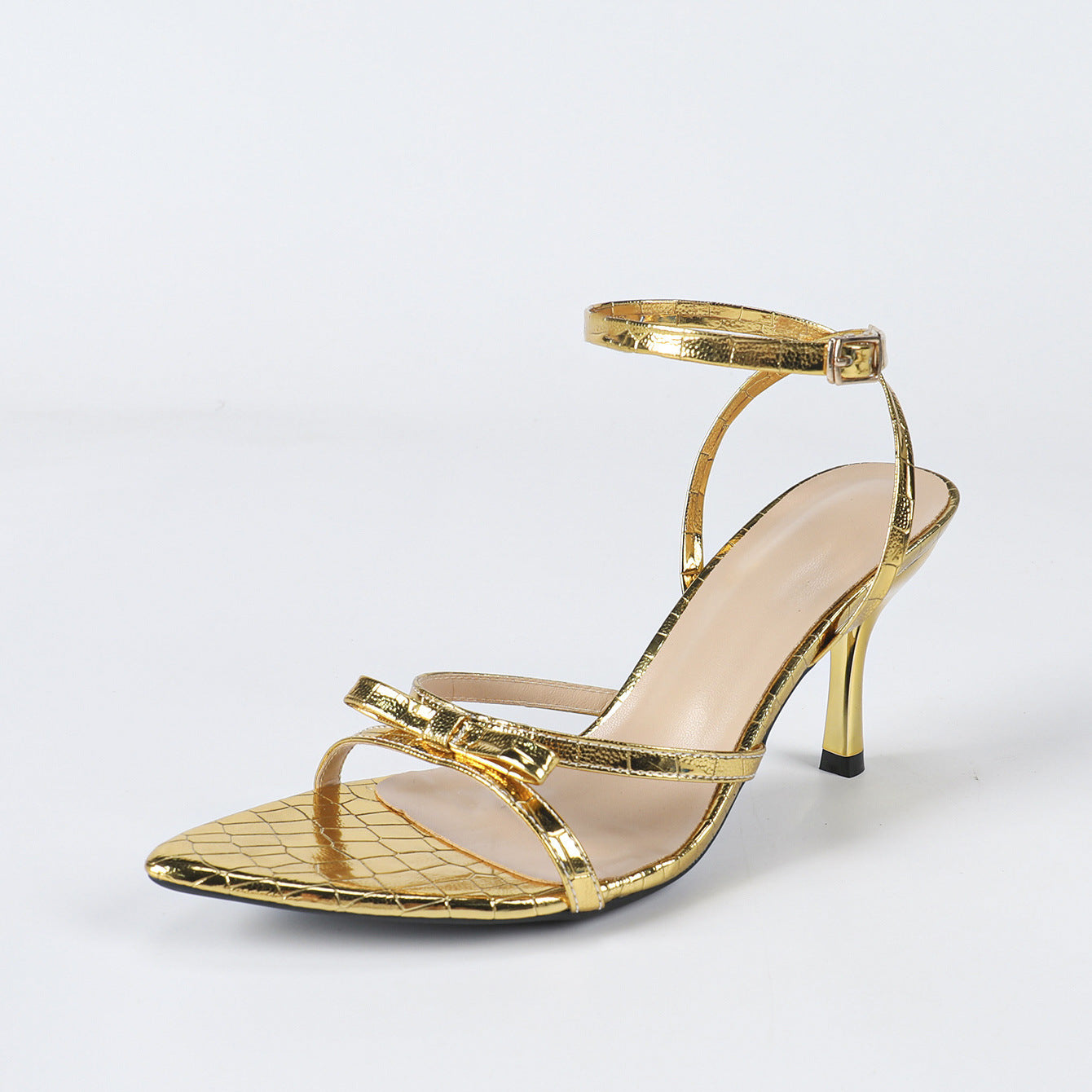 Women's Pointed Stone Pattern Three-dimensional Bow Stiletto Heel Sandals - My Store