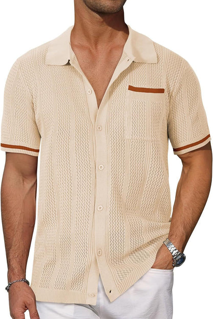 Short-sleeved Shirt Pocket Hollow Breathable Cool Summer Men's Casual Jacket Cardigan - My Store