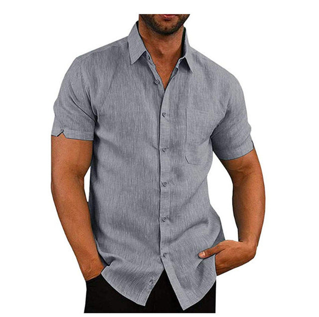 Men Short Sleeve Summer Solid Shirts Casual Loose Tops Tee - My Store