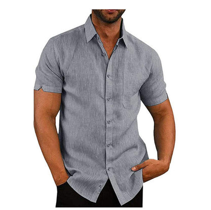 Men Short Sleeve Summer Solid Shirts Casual Loose Tops Tee - My Store