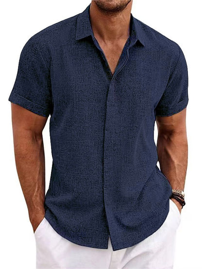 Men's Solid Color Loose Linen Short-sleeved T-shirt - My Store