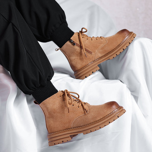 High-top Leather Shoes Leather Zipper Short Boots - My Store