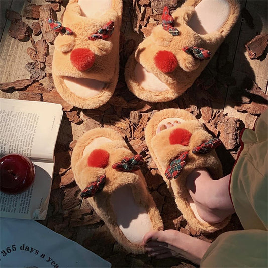 Indoor Cute One-word Cotton Slippers Autumn Women's Cartoon Fluffy Slippers - My Store