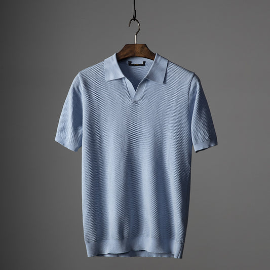 Men's V Knit Lapel Short Sleeve Top - My Store