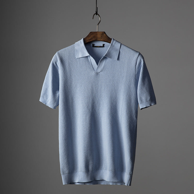 Men's V Knit Lapel Short Sleeve Top - My Store