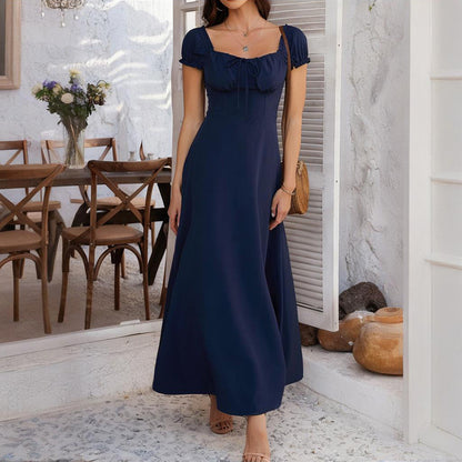 Women's Bohemian Backless Maxi Dress Flowy Ruffled Beach Dress With Adjustable Belt Summer Vacation Boho Dress For Casual Outings - My Store