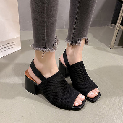 European And American Flying Woven High Heel Chunky Heel Sandals For Women - My Store