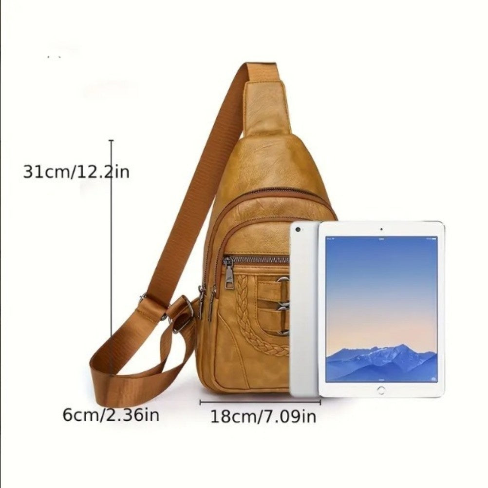 Sling Bag For Women, Multi Pockets CrossBody Bags, Purses Fanny Packs, Vegan Retro Leather Braiding Sling Backpack For Travel - My Store