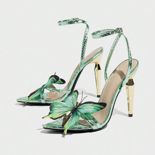 Women's Three-dimensional Butterfly Decorative Electroplated Stiletto Heel Sandals - My Store