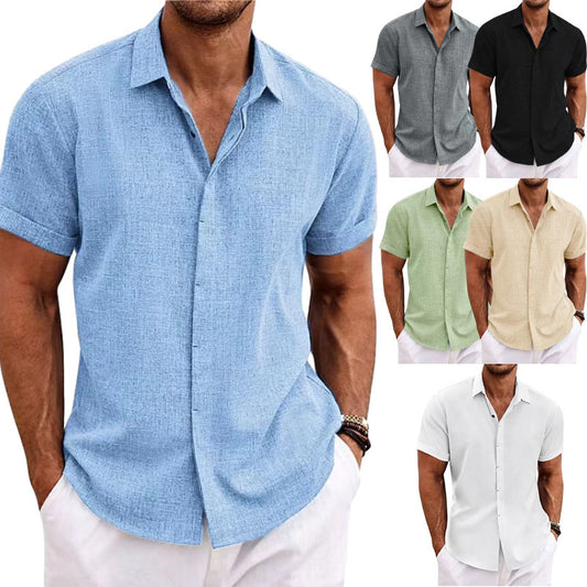 Men's Solid Color Loose Linen Short-sleeved T-shirt - My Store