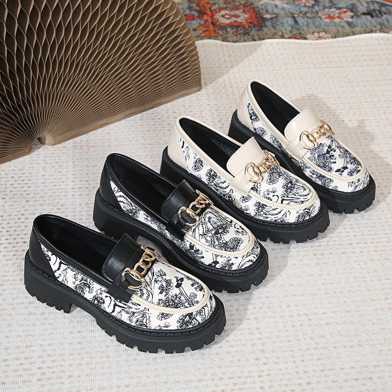 Plus Size National Style Muffin Platform Loafers Female Fashionable Golden Chain - My Store