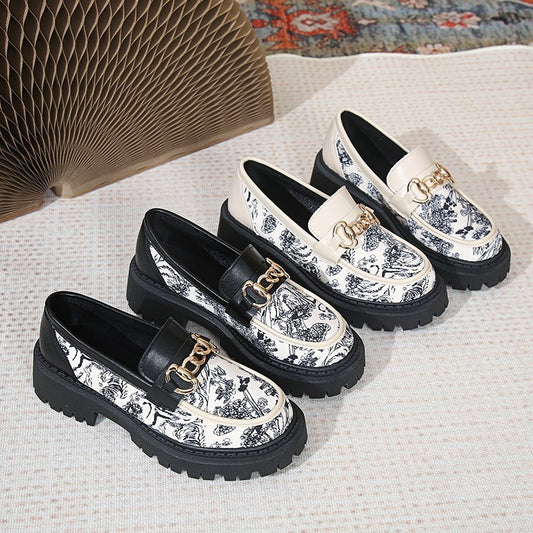 Plus Size National Style Muffin Platform Loafers Female Fashionable Golden Chain - My Store