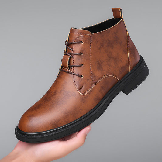 Retro Lace Up Denim Trendy Mid-length Warm Non-slip Men's Martin Boots - My Store