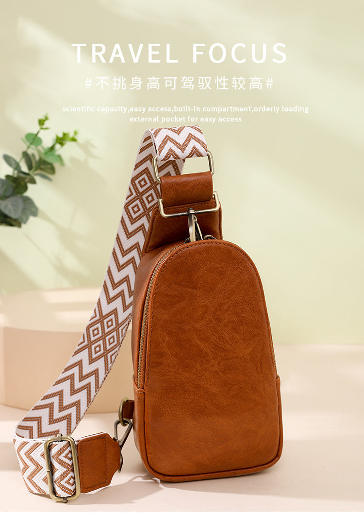 Women Chest Bag Sling Bag, Guitar Strap Small Crossbody PU Leather Satchel Daypack - My Store