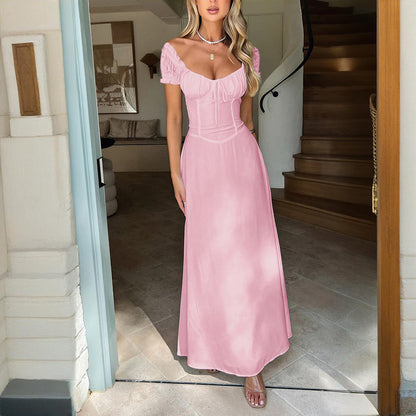 Women's Bohemian Backless Maxi Dress Flowy Ruffled Beach Dress With Adjustable Belt Summer Vacation Boho Dress For Casual Outings - My Store