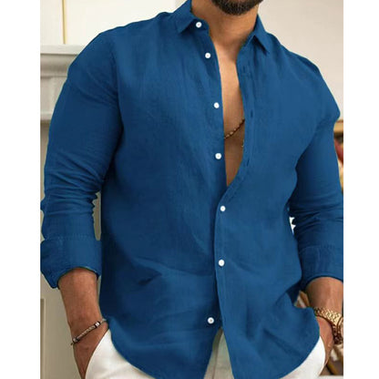 Amazon Men's Linen Shirt Button Shirt Summer Beach Solid Color - My Store