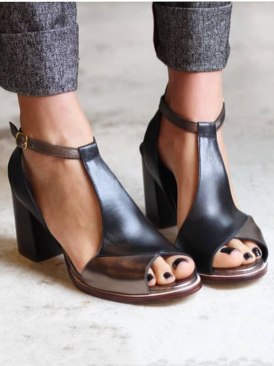 Women's Solid Color High Heel Peep Toe Buckle Sandals - My Store