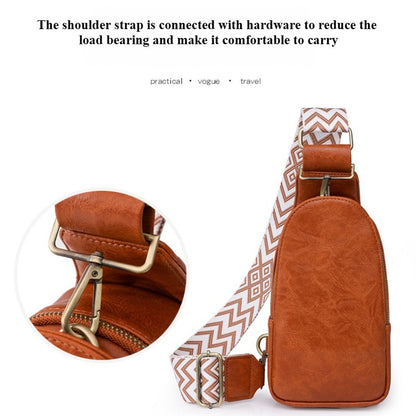 Women Chest Bag Sling Bag, Guitar Strap Small Crossbody PU Leather Satchel Daypack - My Store