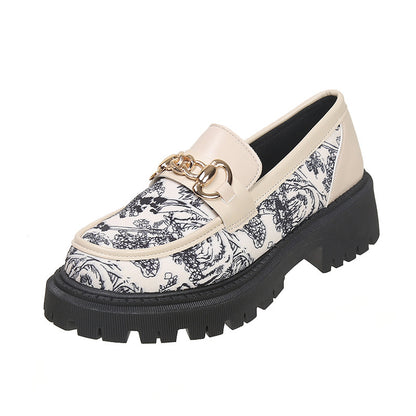 Plus Size National Style Muffin Platform Loafers Female Fashionable Golden Chain - My Store