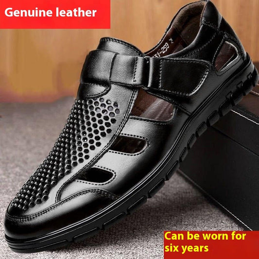 Men's Business Casual Hollow Work With Holes Leather Sandals - My Store