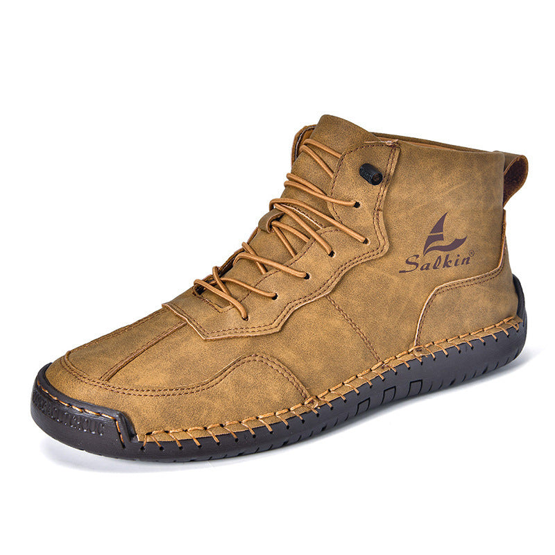 Leather Shoes High-top Retro Casual Boots - My Store