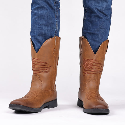 High Embroidered Retro Wide Head Cowboy Boot - My Store