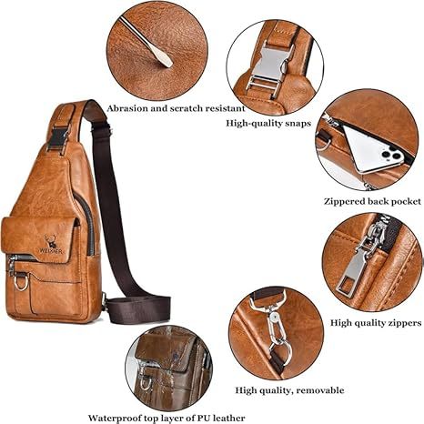 Premium PU Leather Vintage-Style Chest Bag - Spacious Multi-Compartment Crossbody Bag With Waterproof Design, Large Capacity, And Stylish Casual Look For Men - My Store