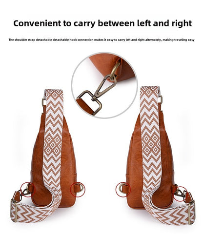 Women Chest Bag Sling Bag, Guitar Strap Small Crossbody PU Leather Satchel Daypack - My Store
