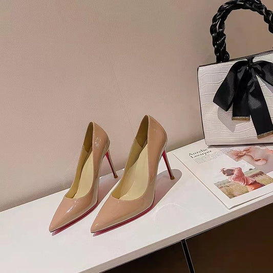 Women's Pointed Low-cut Patent Leather High Heels - My Store