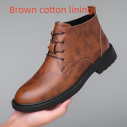 Retro Lace Up Denim Trendy Mid-length Warm Non-slip Men's Martin Boots - My Store
