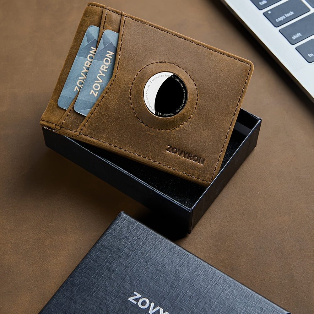 Mens Wallet Genuine Leather Slim Bifold Wallet With Airtag Holder, RFID Blocking, Front Pocket Wallet With Money Clip,ID Window Credit Card Holder - My Store