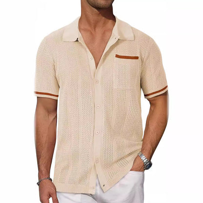 Short-sleeved Shirt Pocket Hollow Breathable Cool Summer Men's Casual Jacket Cardigan - My Store