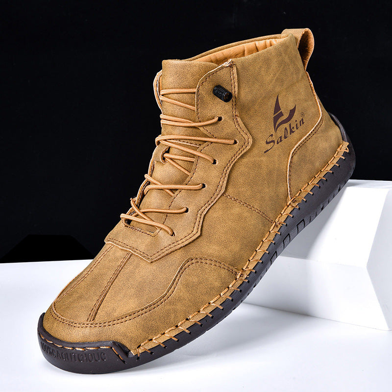 Leather Shoes High-top Retro Casual Boots - My Store