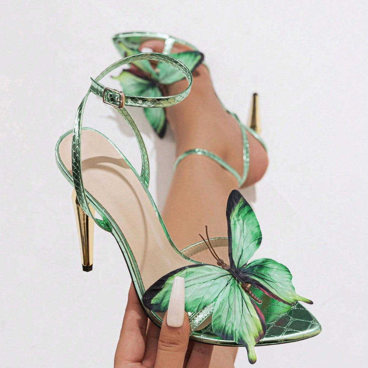 Women's Three-dimensional Butterfly Decorative Electroplated Stiletto Heel Sandals - My Store