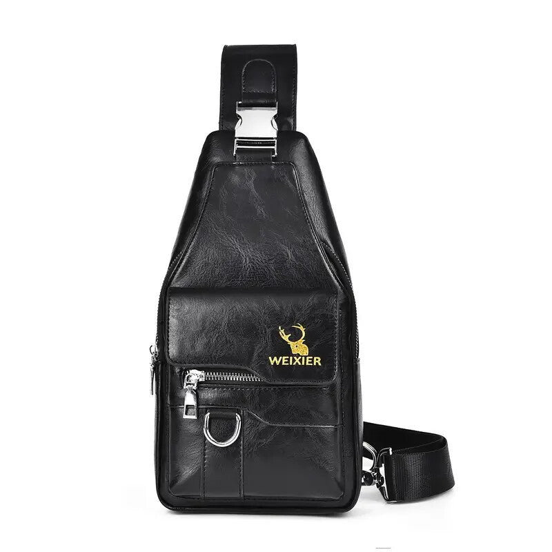 Premium PU Leather Vintage-Style Chest Bag - Spacious Multi-Compartment Crossbody Bag With Waterproof Design, Large Capacity, And Stylish Casual Look For Men - My Store