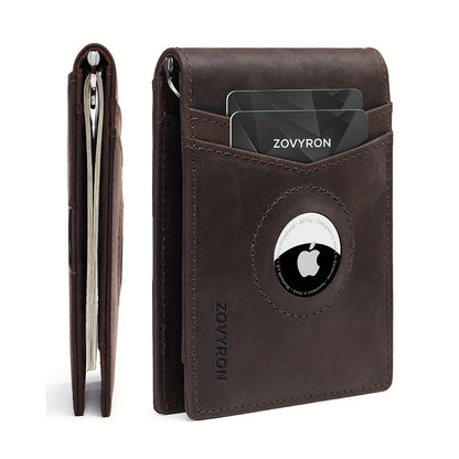 Mens Wallet Genuine Leather Slim Bifold Wallet With Airtag Holder, RFID Blocking, Front Pocket Wallet With Money Clip,ID Window Credit Card Holder - My Store