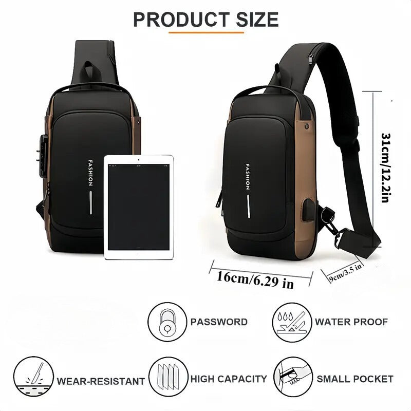 Men S Waterproof Motorcycle Chest Bag - Anti-Theft Shoulder Bag Oxford Fabric, Multifunctional For Hiking Outdoor Activities, Outdoor Shoulder Bag Versatile Carryall Durable Oxford Fabric - My Store